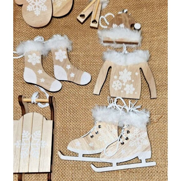 Winter Sports Wooden Christmas Ornaments NEW 6 Piece - Picture 2 of 6